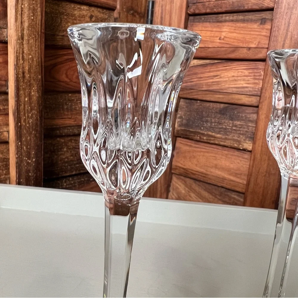 Clear Crystal Candlestick Holders - Pair